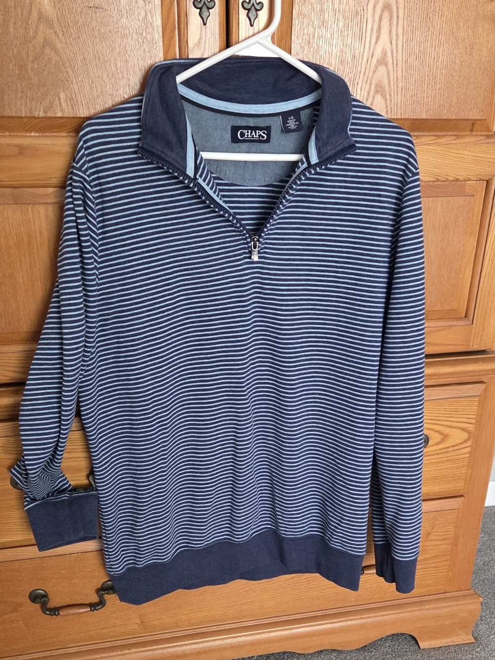 Chaps Men’s Navy Striped Quarter-Zip Sweatshirt